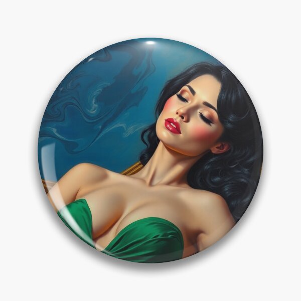 Item preview,  Painting of a beautiful lady in a green dress reclining on her sofa designed and sold by Vintage Designs +.