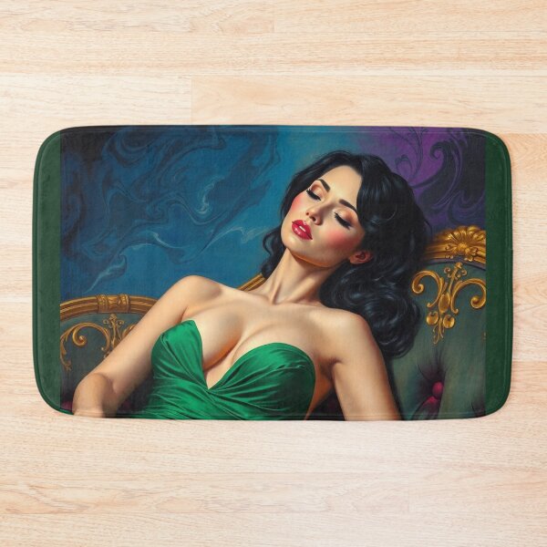 Item preview,  Painting of a beautiful lady in a green dress reclining on her sofa designed and sold by Vintage Designs +.