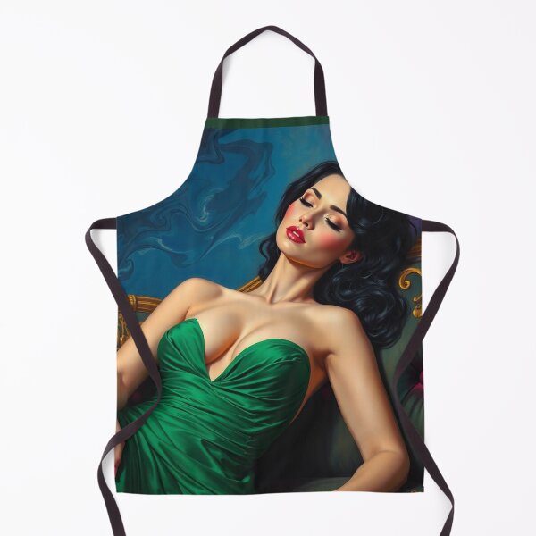Item preview, Painting of a beautiful lady in a green dress reclining on her sofa designed and sold by Vintage Designs +.