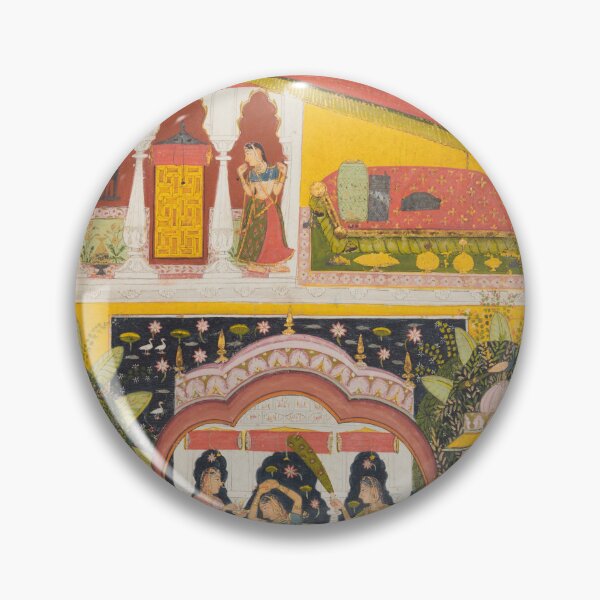 Item preview, A Royal Woman in a Pavilion Desavarari Ragini of Dipak, from a Ragamala, c. 1695. Northwestern India, Rajasthan, Rajput Kingdom of Mewar. Gum tempera, ink, silver, and gold on paper designed and sold by Vintage Designs +.