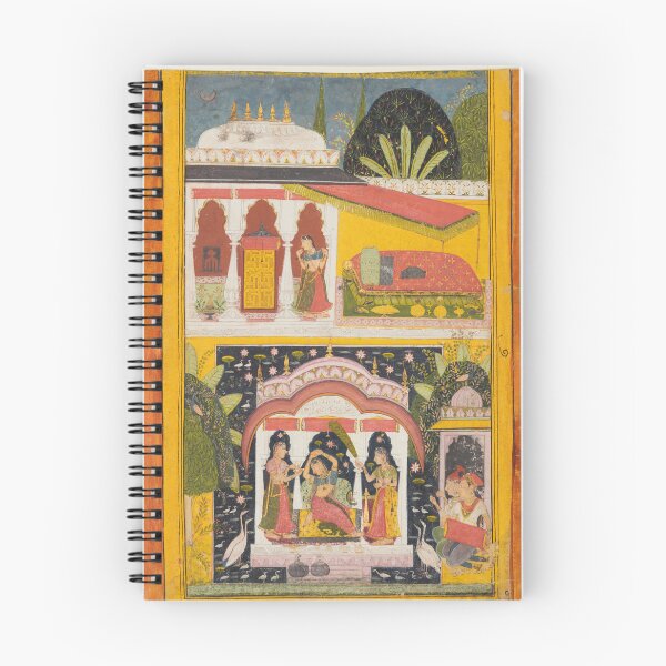 Item preview, A Royal Woman in a Pavilion Desavarari Ragini of Dipak, from a Ragamala, c. 1695. Northwestern India, Rajasthan, Rajput Kingdom of Mewar. Gum tempera, ink, silver, and gold on paper designed and sold by Vintage Designs +.