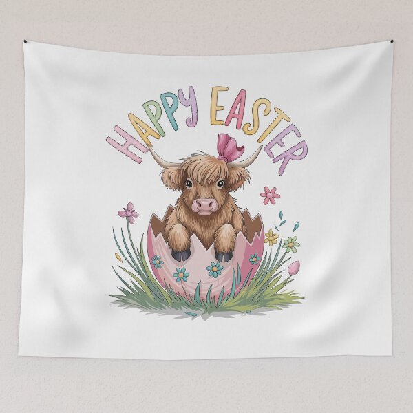 Item preview, Happy Easter Highland Coo designed and sold by Angry Swan Designs.