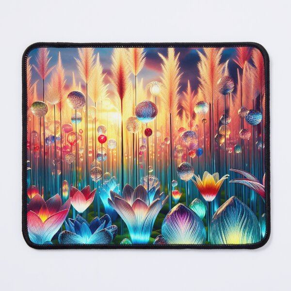 Item preview, Colorful crystal flowers in tall looming grasses natural habitat in the sunset designed and sold by EmeraldeaArt.