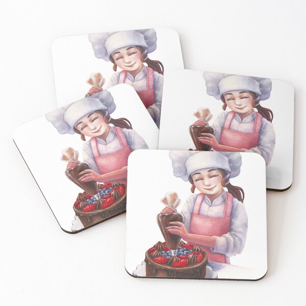 Item preview, A cute girl in is making a chocolate berry cake designed and sold by Ekaterina Glazkova.