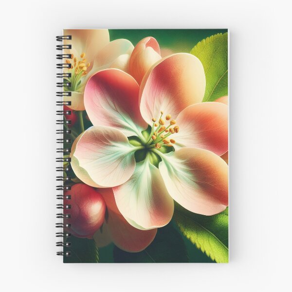 Item preview, Closeup apple tree pink blossom flower petals and leaf twig macro sprint flora art designed and sold by EmeraldeaArt.