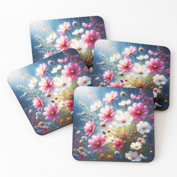 Item preview, Cosmos bipinnatus Summer shower in a garden of butterfly flowers pink and white colors  designed and sold by EmeraldeaArt.