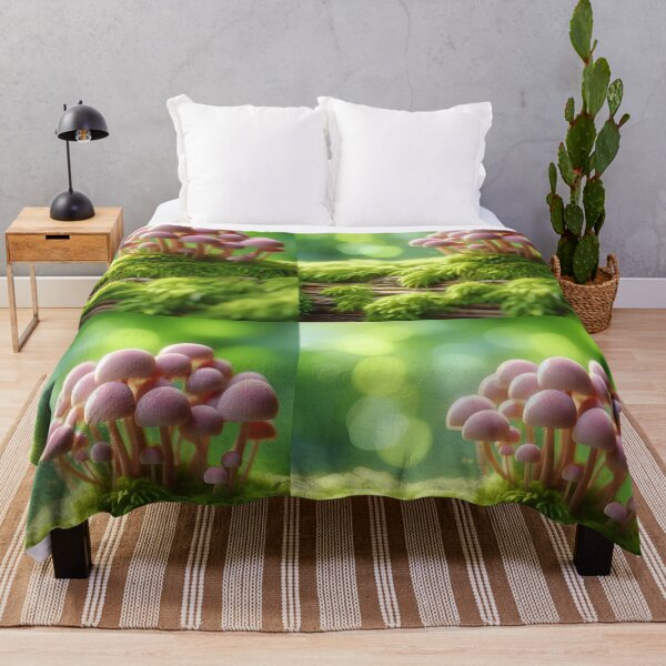 Item preview, Beige pink little shrooms on moss covered tree funghi fungus aesthetic designed and sold by EmeraldeaArt.