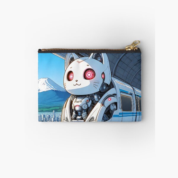 Item preview, White robotical kitty train anime style cartoon train station designed and sold by EmeraldeaArt.