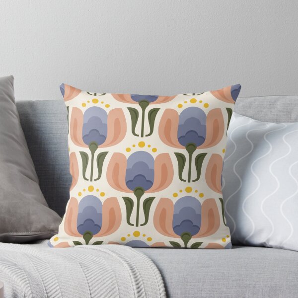 Item preview, KF 0353 D - Vintage Retro Tulip 70s Floral Pattern in Peach Purple Green designed and sold by KhakiFinch.