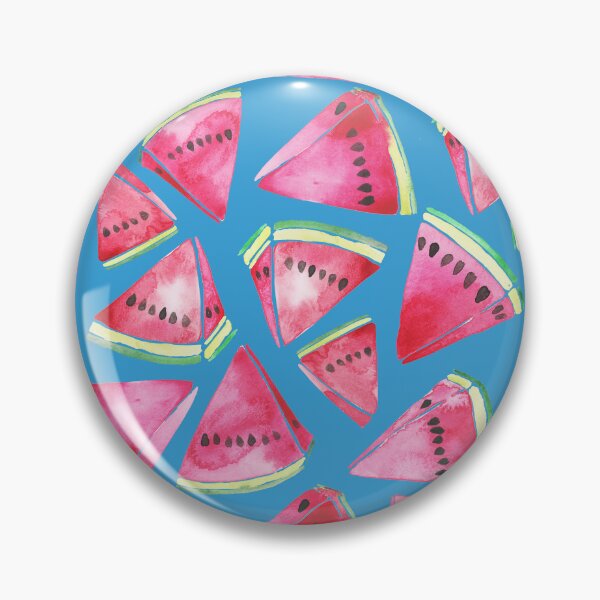 Item preview, A vibrant watercolor pattern of juicy watermelon wedges on a sky blue background designed and sold by Hillary Holt.