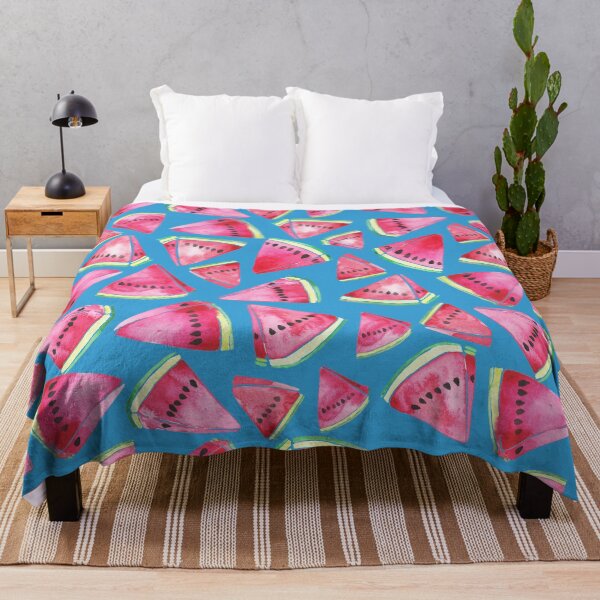 Item preview, A vibrant watercolor pattern of juicy watermelon wedges on a sky blue background designed and sold by Hillary Holt.