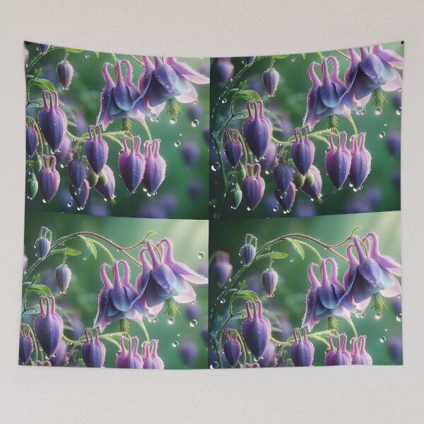 Item preview, Dangling purple flowers and raindrops bellflower art designed and sold by EmeraldeaArt.