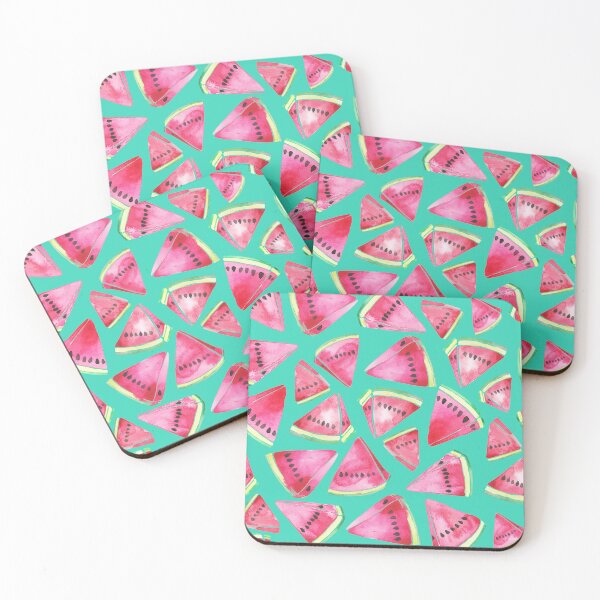 Item preview, A vibrant watercolor pattern of juicy watermelon wedges on a teal background designed and sold by Hillary Holt.
