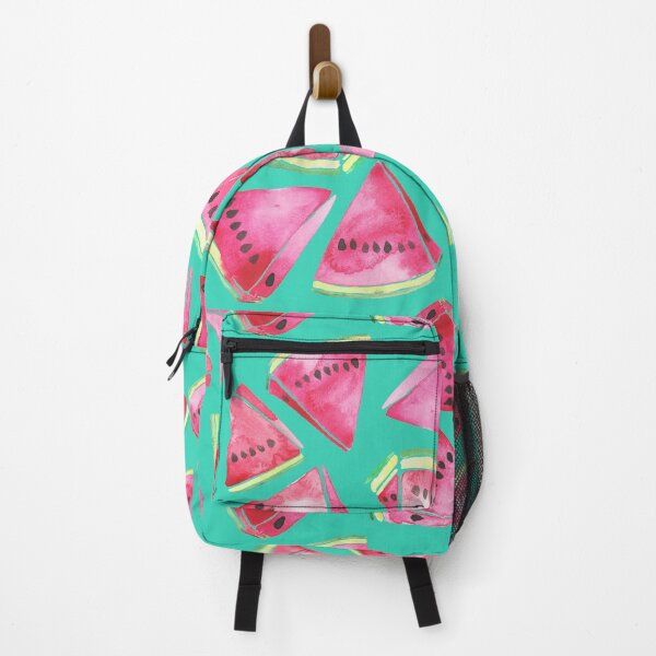 Item preview, A vibrant watercolor pattern of juicy watermelon wedges on a teal background designed and sold by Hillary Holt.