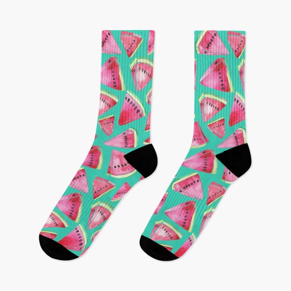 Item preview, A vibrant watercolor pattern of juicy watermelon wedges on a teal background designed and sold by Hillary Holt.