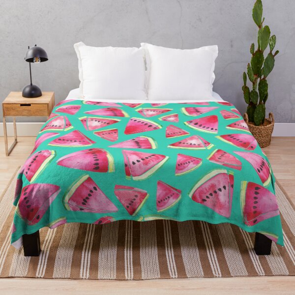 Item preview, A vibrant watercolor pattern of juicy watermelon wedges on a teal background designed and sold by Hillary Holt.