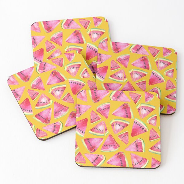 Item preview, A vibrant watercolor pattern of juicy watermelon wedges on a bright yellow background designed and sold by Hillary Holt.