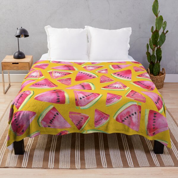 Item preview, A vibrant watercolor pattern of juicy watermelon wedges on a bright yellow background designed and sold by Hillary Holt.