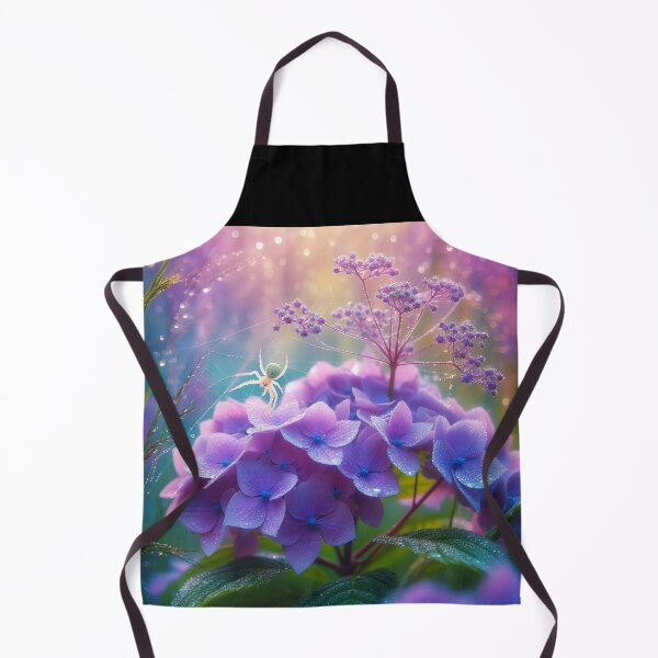 Item preview, Spider in a purple blooming hydrangea garden aesthetic garden artillustration with some dew drops designed and sold by EmeraldeaArt.