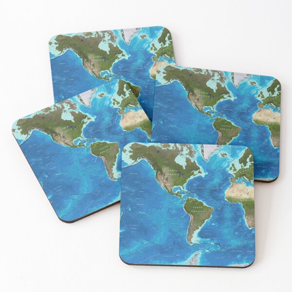 Item preview, World map with ocean topography and continents print designed and sold by Jéanpaul  Ferro.