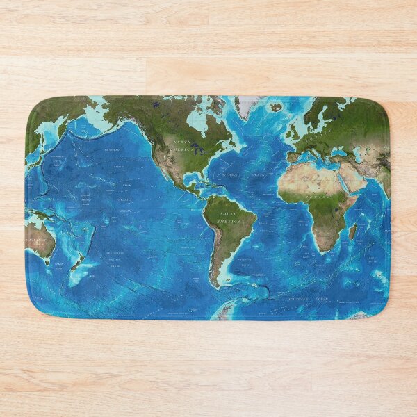 Item preview, World map with ocean topography and continents print designed and sold by Jéanpaul  Ferro.