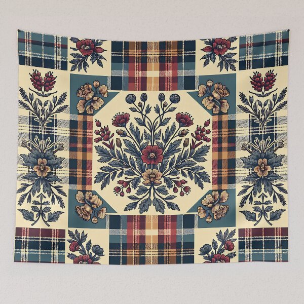 Item preview, Scottish Plaid & Vintage Floral Folk Pattern Rustic Heritage  designed and sold by decoluxe.