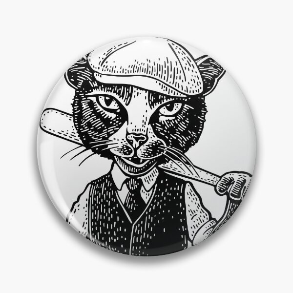 Item preview, Cat batter holding a baseball bit and dressed in a peaked cap, waistcoat. Vintage black engraving designed and sold by morevector.