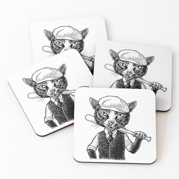 Item preview, Cat batter holding a baseball bit and dressed in a peaked cap, waistcoat. Vintage black engraving designed and sold by morevector.