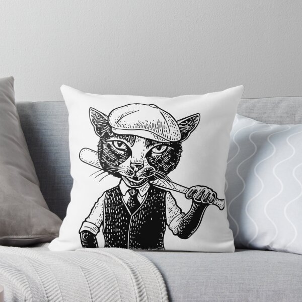Item preview, Cat batter holding a baseball bit and dressed in a peaked cap, waistcoat. Vintage black engraving designed and sold by morevector.