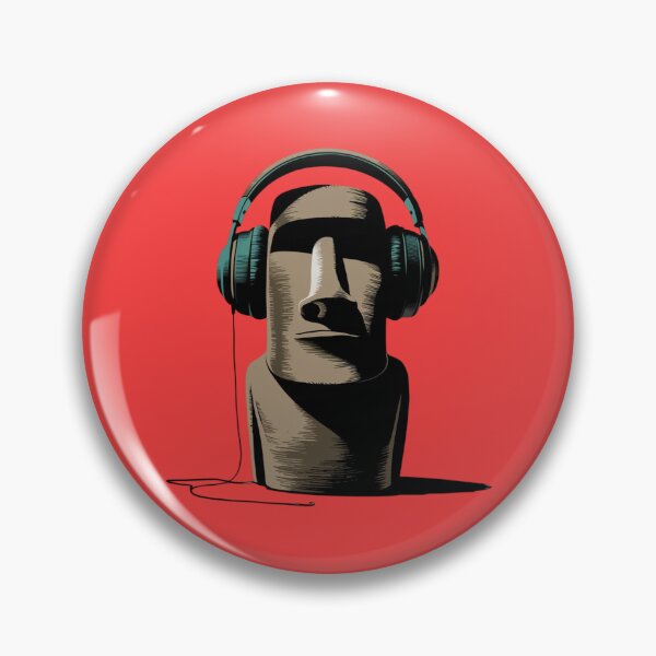 Item preview, Moai statue wearing large over-ear headphones designed and sold by 123ks.