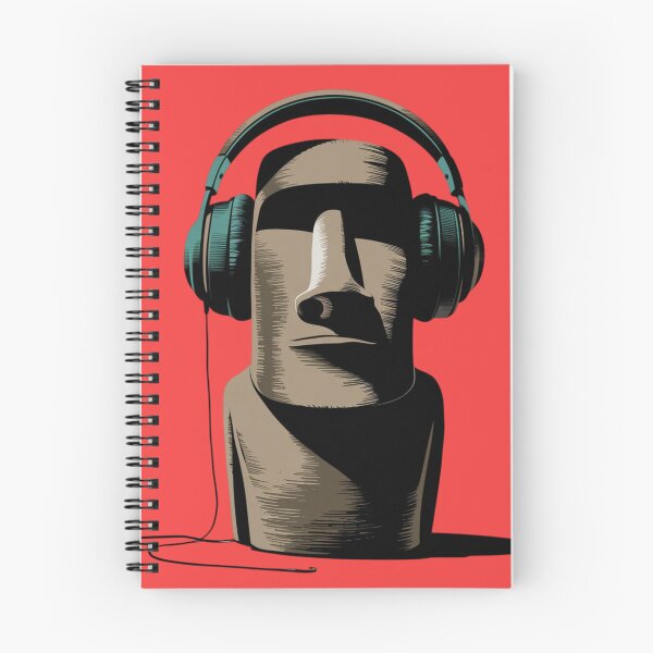 Item preview, Moai statue wearing large over-ear headphones designed and sold by 123ks.
