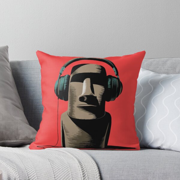 Item preview, Moai statue wearing large over-ear headphones designed and sold by 123ks.