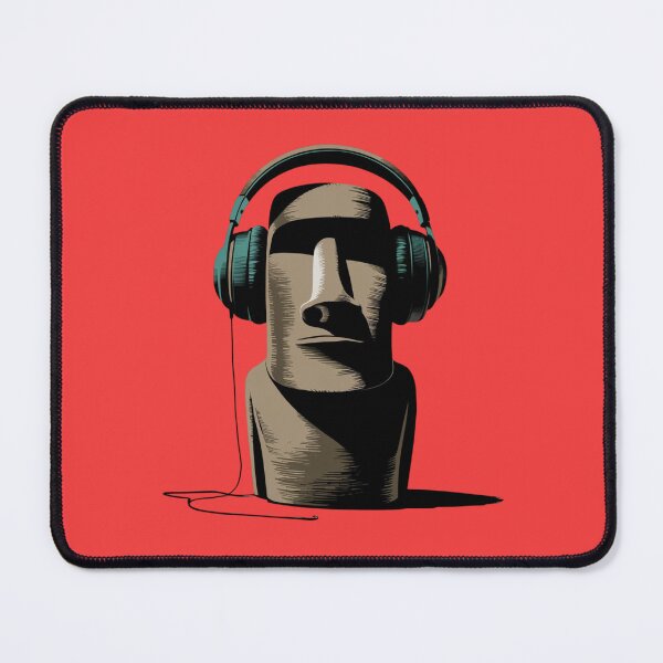 Item preview, Moai statue wearing large over-ear headphones designed and sold by 123ks.