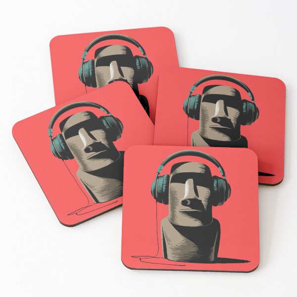 Item preview, Moai statue wearing large over-ear headphones designed and sold by 123ks.