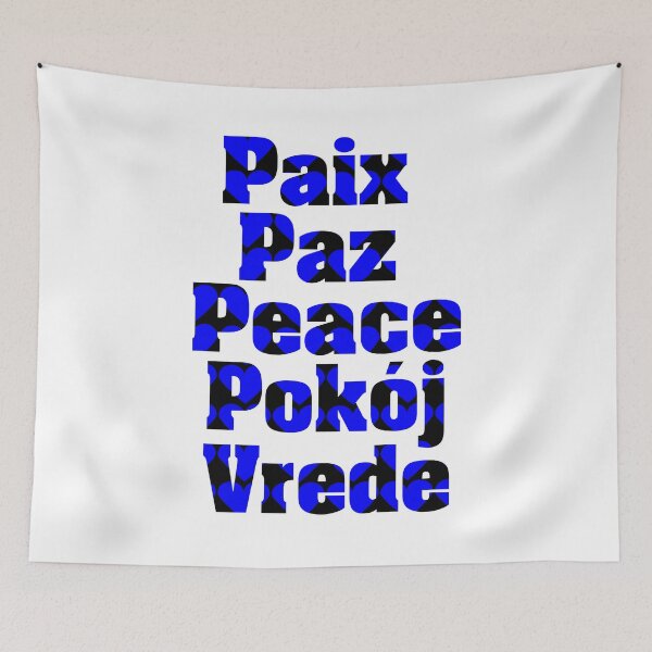 Item preview, Peace in Many Languages Hearts Blue Black designed and sold by ValeriesGallery.