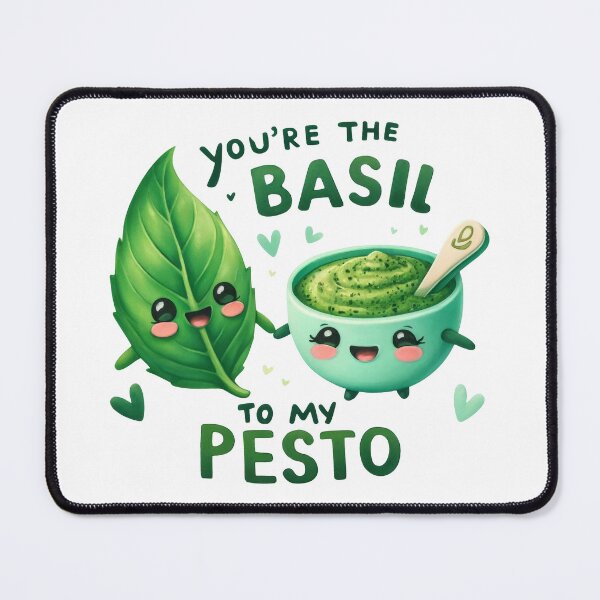 Item preview, “You’re the Basil to My Pesto – Cute Kawaii Food Pun Design” designed and sold by Building60media.