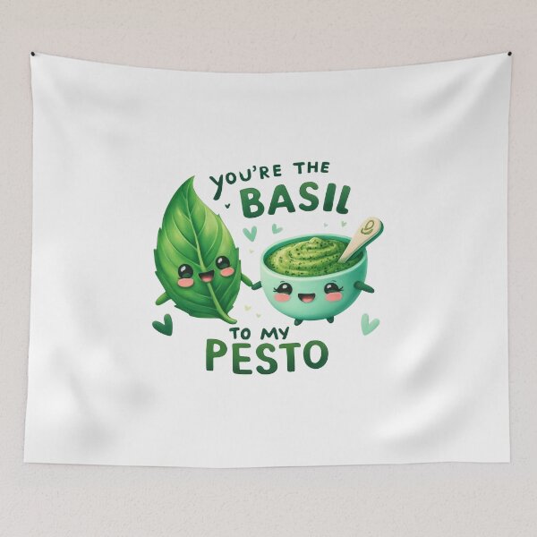 Item preview, “You’re the Basil to My Pesto – Cute Kawaii Food Pun Design” designed and sold by Building60media.