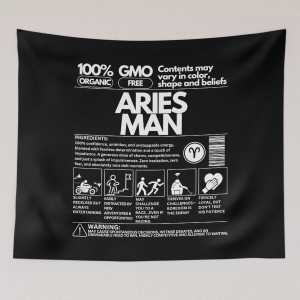Item preview, Aries Man Zodiac Traits: Unique Product Design - White Text designed and sold by HAHA Tees & Things.