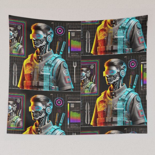 Item preview, Cyberpunk AI Goddess - Futuristic Neon Glitch Art designed and sold by KarmeLoveArt.
