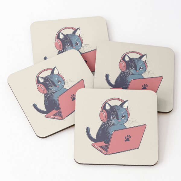 Item preview, Gamer Cat with Headphones and Retro Ukiyo Laptop designed and sold by OrenjiArtShop.