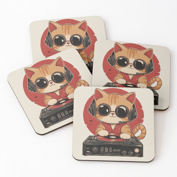 Item preview, Kawaii Retro Funky Cat DJ with Sunglasses designed and sold by OrenjiArtShop.