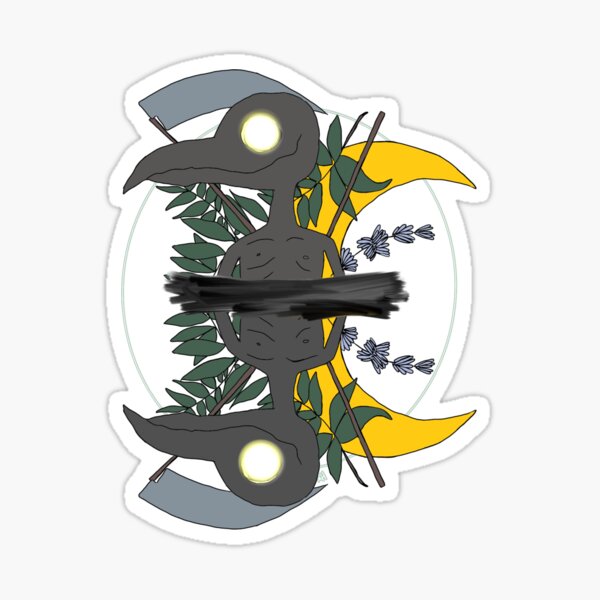 Symmetrical Raven Demon With Lavender and Leaves Sticker