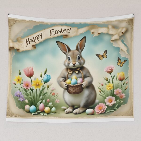 Item preview, Happy Easter Greeting: Bunny, Basket & Eggs designed and sold by ACuriousshoppe.