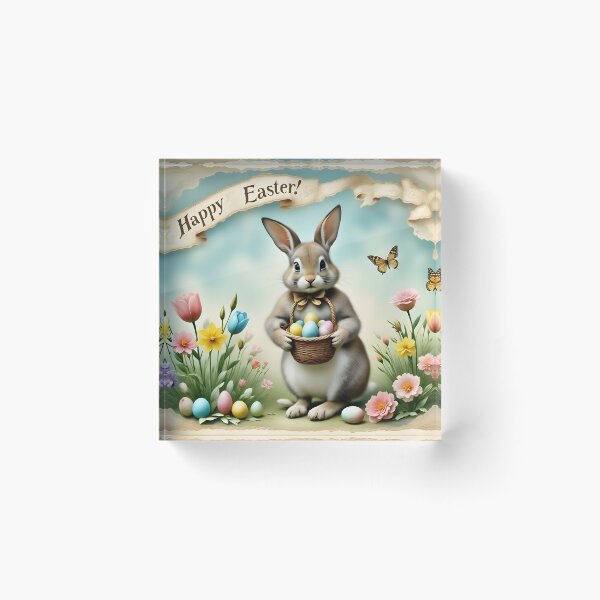 Item preview, Happy Easter Greeting: Bunny, Basket & Eggs designed and sold by ACuriousshoppe.