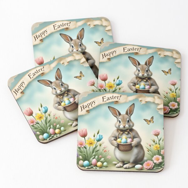 Item preview, Happy Easter Greeting: Bunny, Basket & Eggs designed and sold by ACuriousshoppe.