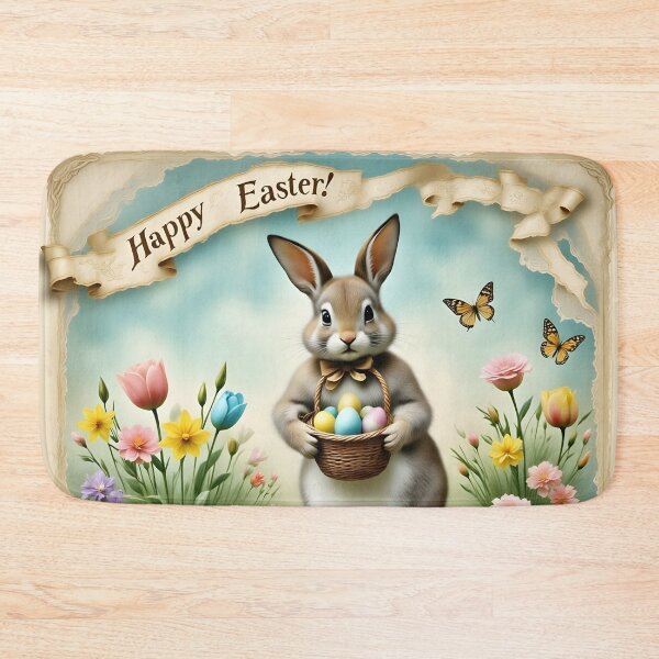 Item preview, Happy Easter Greeting: Bunny, Basket & Eggs designed and sold by ACuriousshoppe.