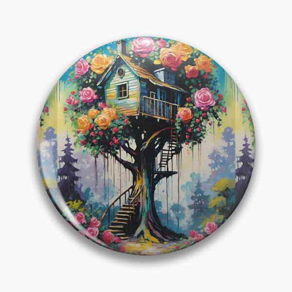 Item preview, Dreamy Treehouse In The Branches Of A Giant Tree Filled With Vibrant Blooming Roses designed and sold by CarrollGene.