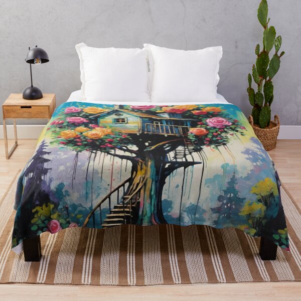 Item preview, Dreamy Treehouse In The Branches Of A Giant Tree Filled With Vibrant Blooming Roses designed and sold by CarrollGene.
