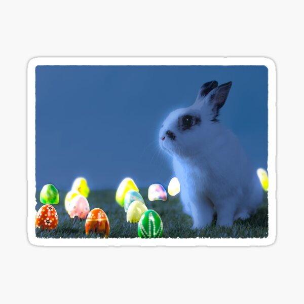 Aperçu de l'œuvre Joyeuses Pâques. Lapin avec des œufs allumés. créée et vendue par ImALuckyDog.