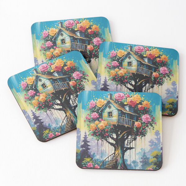 Item preview, Dreamy Treehouse In The Branches Of A Giant Tree Filled With Vibrant Blooming Roses designed and sold by CarrollGene.